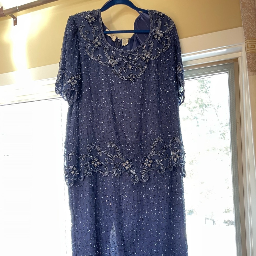 Scala 100% silk beaded evening gown